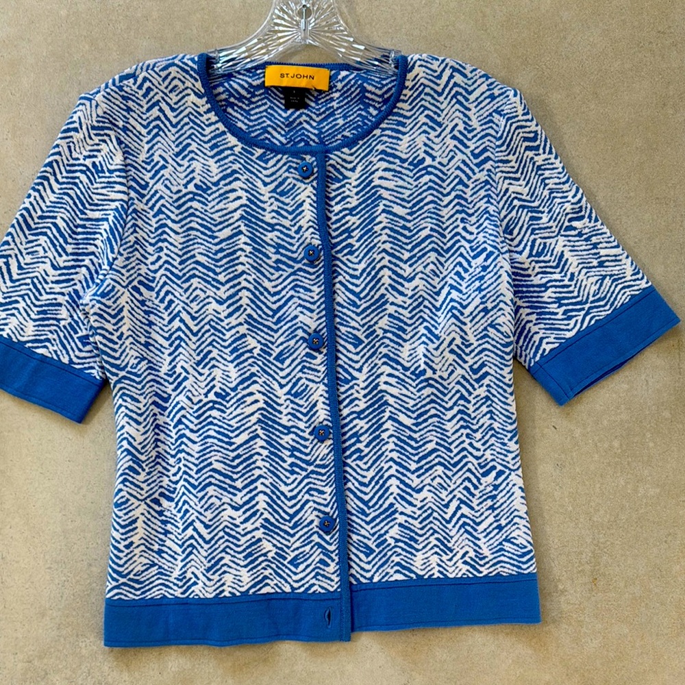 St. John Blue and White Patterned Cardigan